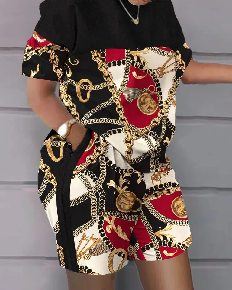 Plus Size Matching Sets Women Patchwork Print Shirts Tops And Short Pants Female Fashion Tracksuits 2023 Summer Two Piece Sets