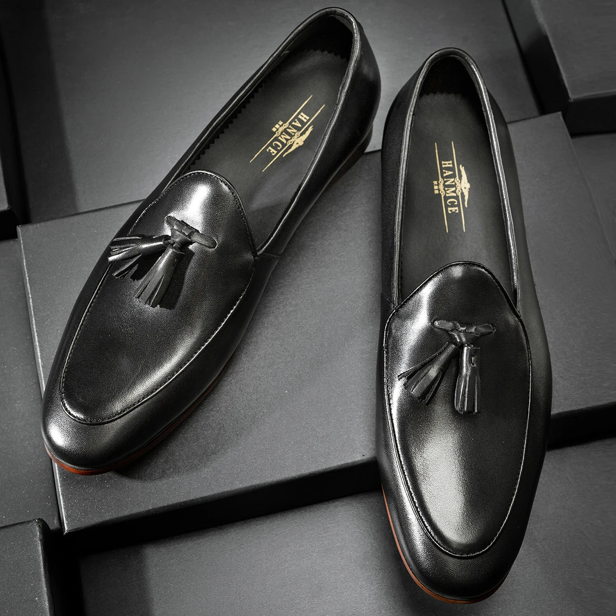 

Hanmce Men's Shoes Fashion Top Selling Handmade Office Luxury Formal Genuine Leather Slip-On Mens Loafer Shoes 318-807