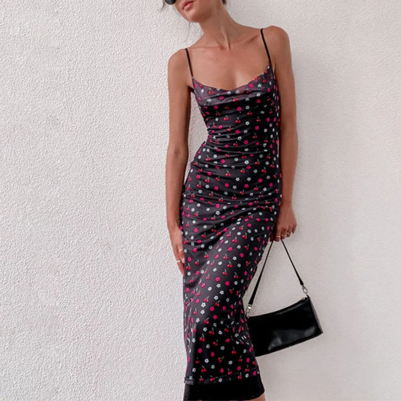 

2021 Summer Sexy Floral Print A-line Dress New Sweet Sleeveless Off-shoulder Beach Slim Dress for Women Elegant Bodycon Vestidos