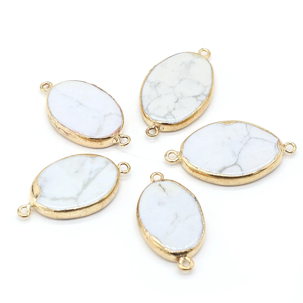 

Natural Stones White Turquoise Oval Gold Plated Connector Pendant For Jewelry Making DIY Necklace Accessories Charms Gift22x38MM