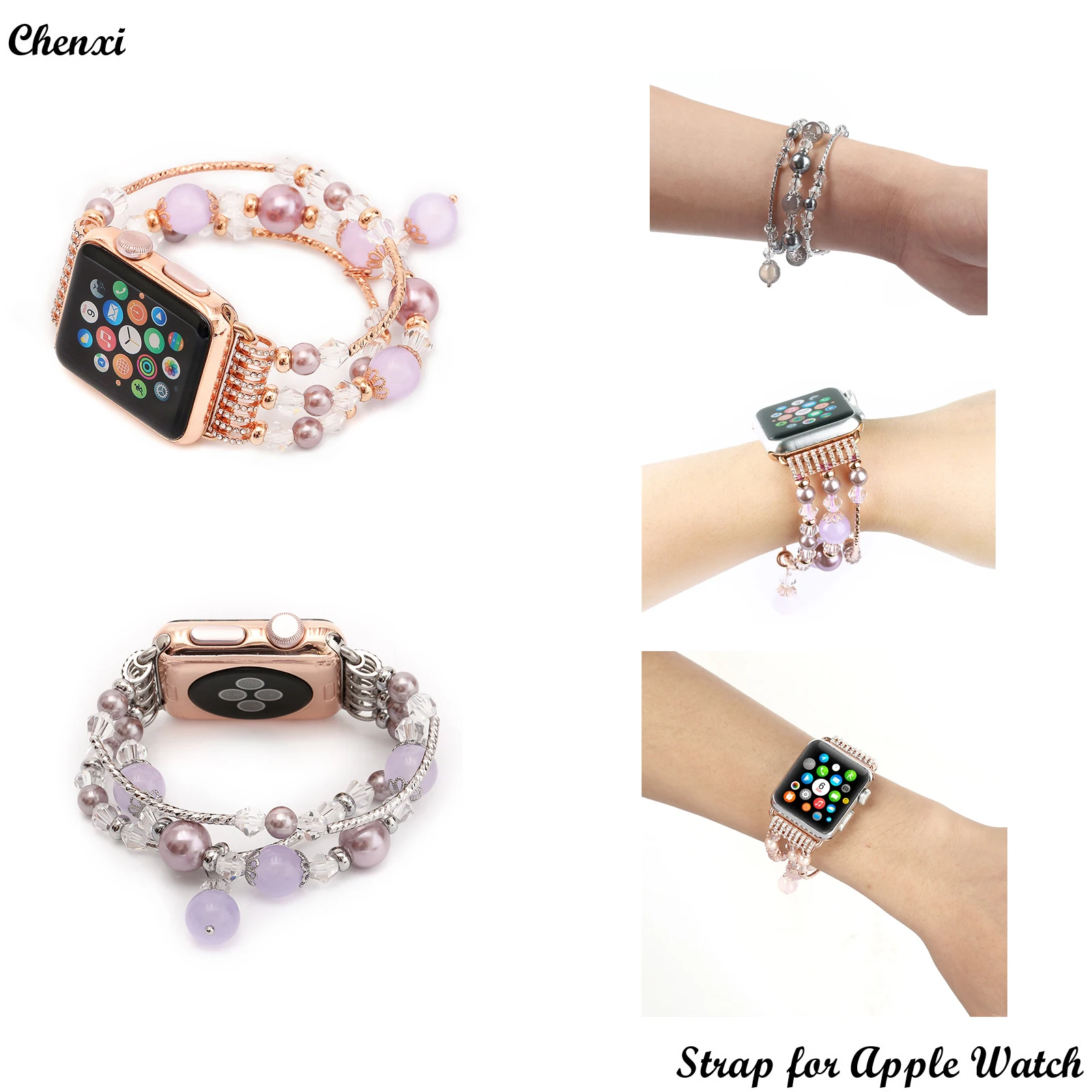 Jewelry strap for Apple watch band DIY bracelet chain for iwatch87654321SE Ultra Elastic pearl38 40 41 42 44 45mm lady's wrist