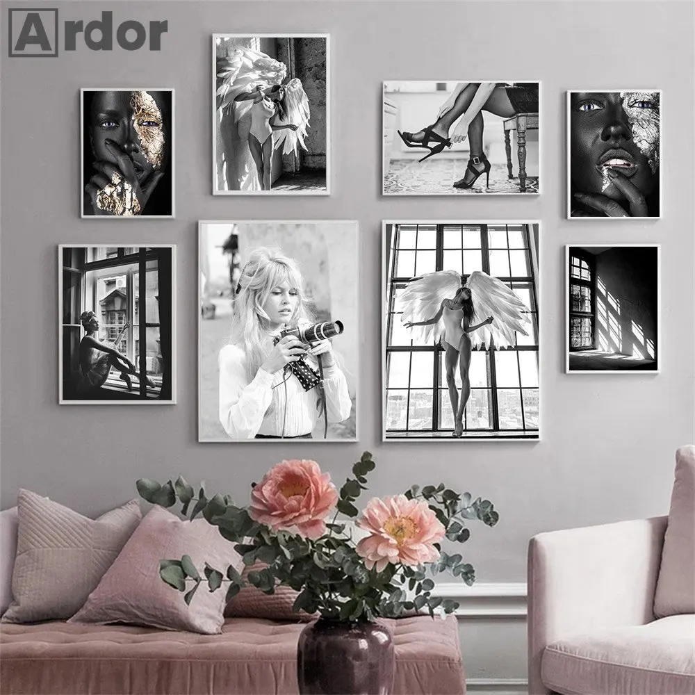 

Vintage Silver Gold Woman Face Canvas Prints Black And White Fashion Girl Poster Painting Nordic Wall Art Pictures Bedroom Decor
