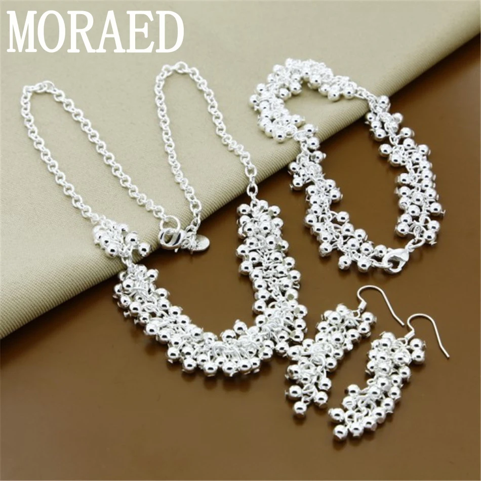 

925 Silver Smooth Grape Beads Necklace Bracelet Earrings For Women Lady Fashion Jewelry Sets Wedding Gift