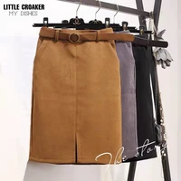 autumn vintage leather winter suede pencil with belt cross high waist zipper skirt split bodycon mini skirts womens 2022