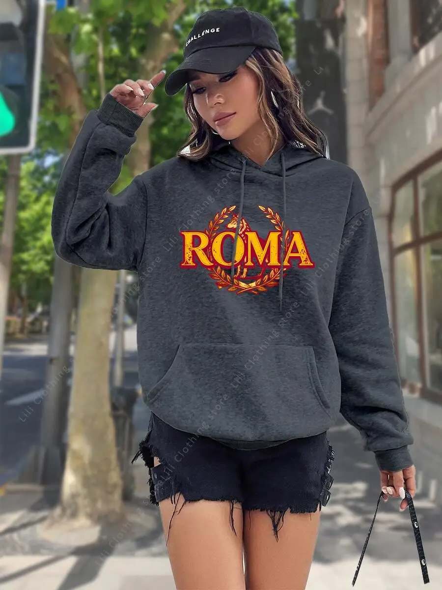 Фото Худи с принтом ROMA для женщин, высококачественная эстетичная толстовка с капюшоном, модная осенне-зимняя одежда, новинка №3