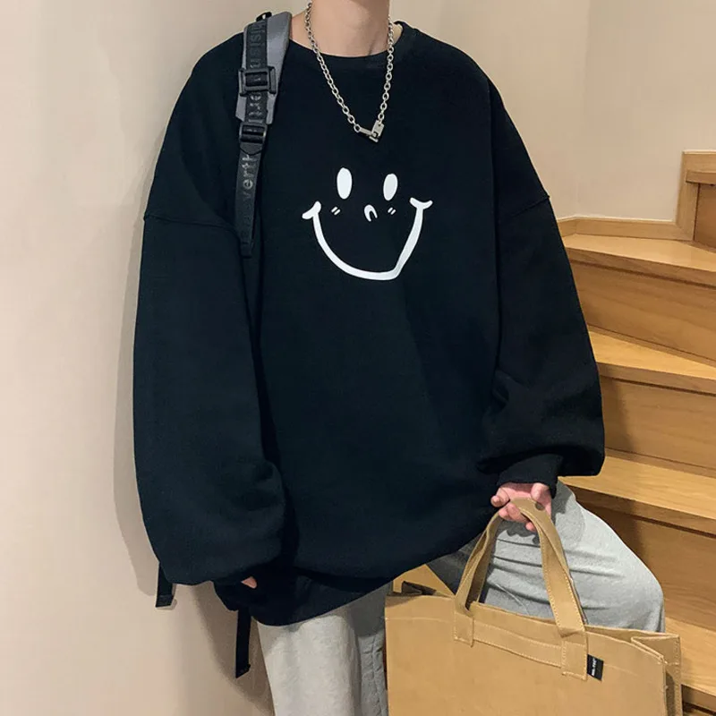 

Свитшот noпечal в стиле Харадзюку С Рисунком улыбки, корейские мужские и женские повседневные толстовки с круглым вырезом, осенняя уличная од...