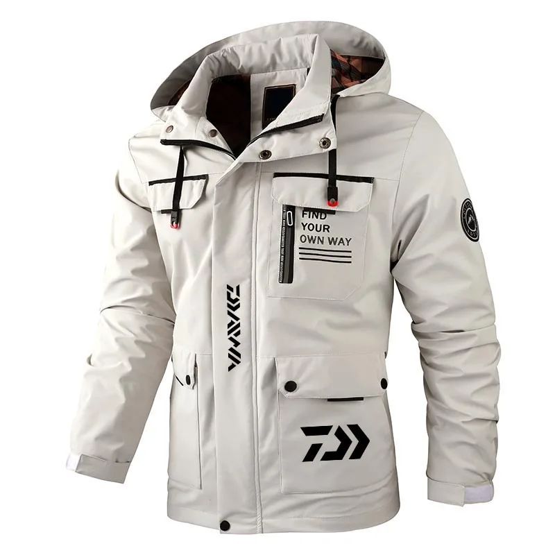 Daiwa Men Winter Fishing Jacket Thin Hooded Coats Windbreaker Waterproof Plus Size Climbing Jerseys Outdoor Mountaineering