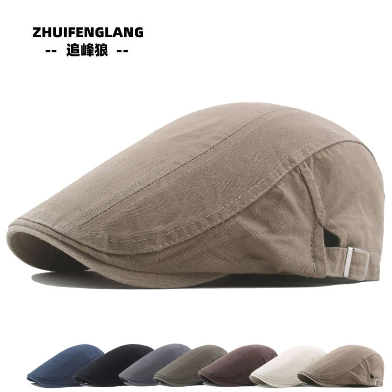 

Autumn Forward Hat Men's Pure Cotton Thin Duck Tongue Hat Solid Color Beret Outdoor Sun Visor Sunscreen Hats protection Unisex