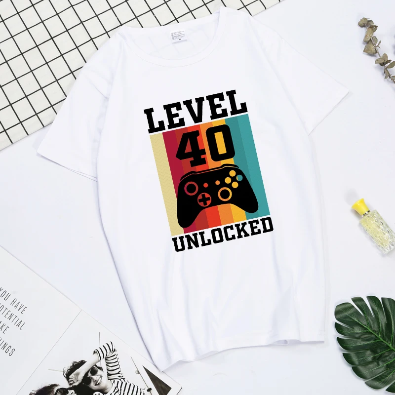 Level 40 Unlocked Shirt Funny Video Gamer 40th Birthday Gift T-Shirt Printed On T Shirt For Men Wholesale T Shirts Party