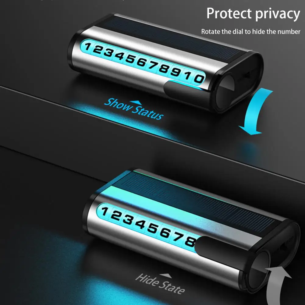 

Parking Number Plate Solar Scroll Wheel Adjustment Glow-in-the-dark Car Styling Temporary Parking Card For Vehicle