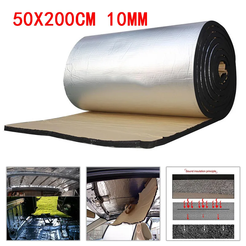 

200cm*50cm Aluminum Foil Car Sound Mat Proofing Deadener Heat Noise Insulation Deadening Mat Hood Bootroom Closed Cell Foam Tape