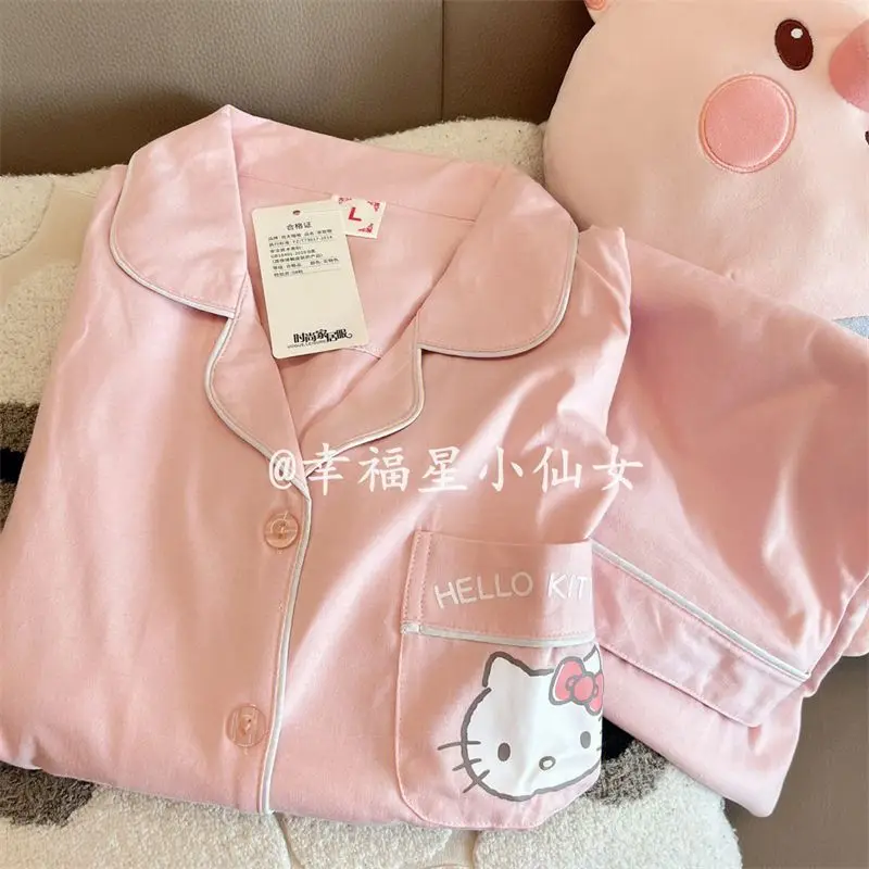 

Милые пижамы Sanrio Hello Kitty, домашняя одежда, кардиган, костюм, свободный, удобный костюм, рождественский подарок для девочки