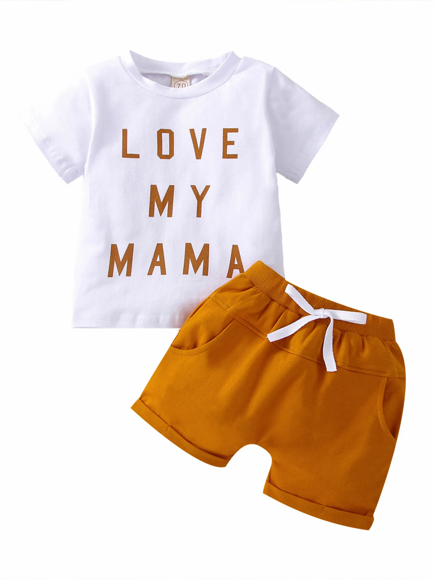

Baby Boy Summer Outfit Letter Print Shirt Short Sleeve Tops Solid Color Elastic Shorts 6 12 18 24 Months Boy Clothes