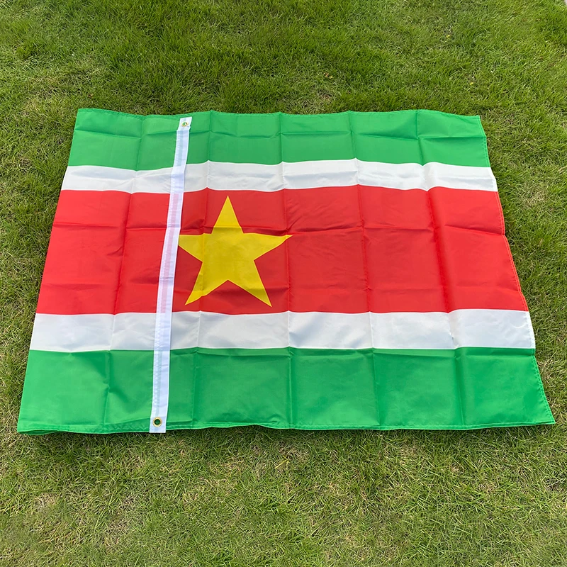 Фото Aerxemrbrae 150x90 см Флаг Suriname Высококачественные двухсторонние печатные полиэстеровые люверсы для флага Suriname №3