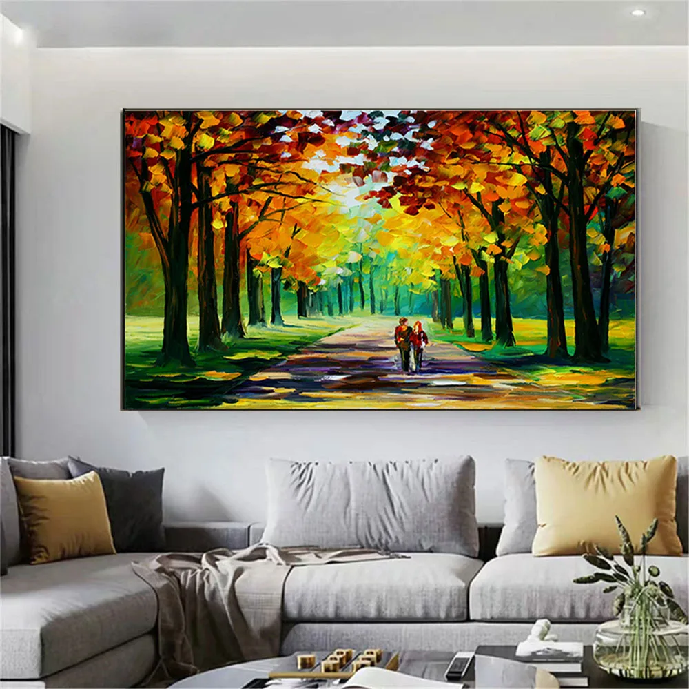 

100%Handmade Palette Knife Landscape Wall Art City Street Tree Oil Painting On Canvas Abstract Paintings Decor Home Artwork Gift
