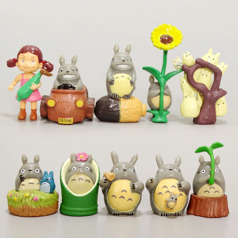 

10Pcs/Set My Neighbor Totoro Figure Toy Chinchilla With Flowers Miyazaki Hayao Collectible Anime Mini Model Decor Doll For Kids