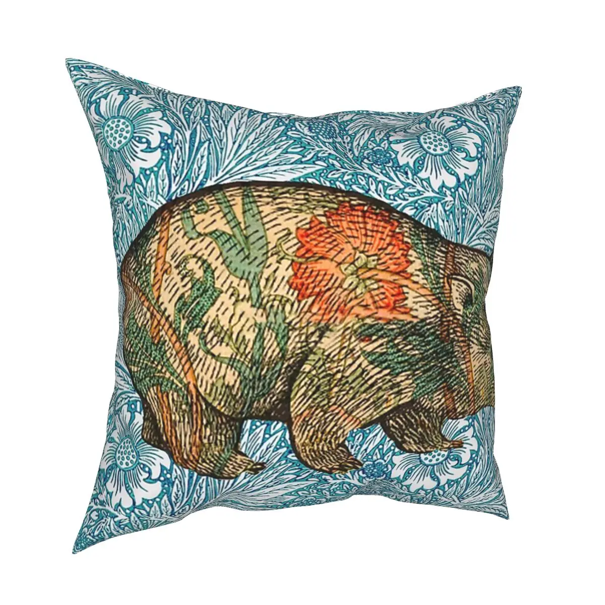 

Rossetti's Wombat In Blue Marigold vintage pattern floral Pillowcase Soft Cushion Cover Gift Pillow Case Cover for Home 45*45cm