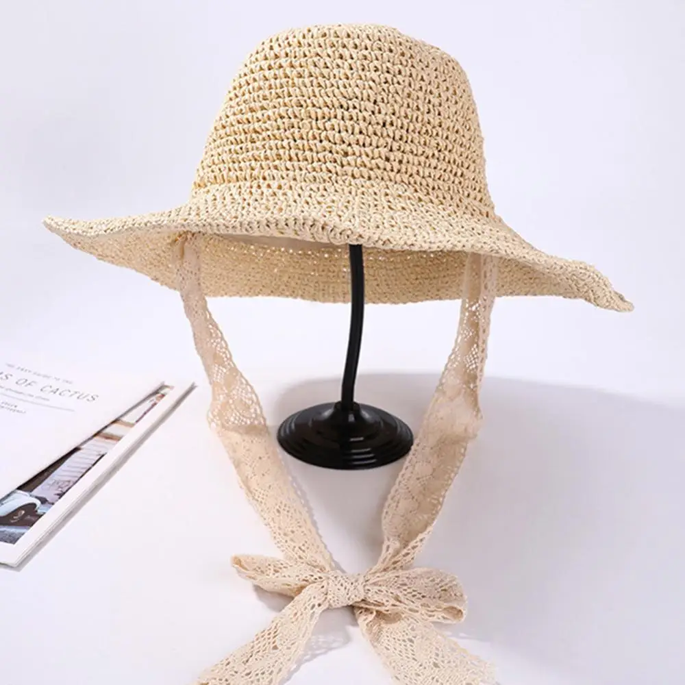 

Anti-UV Sun Hat for Women Foldable Summer Hat Sun Hats Crochet Knit Straw Hats Women Lace Tie Large Brim Women Beach