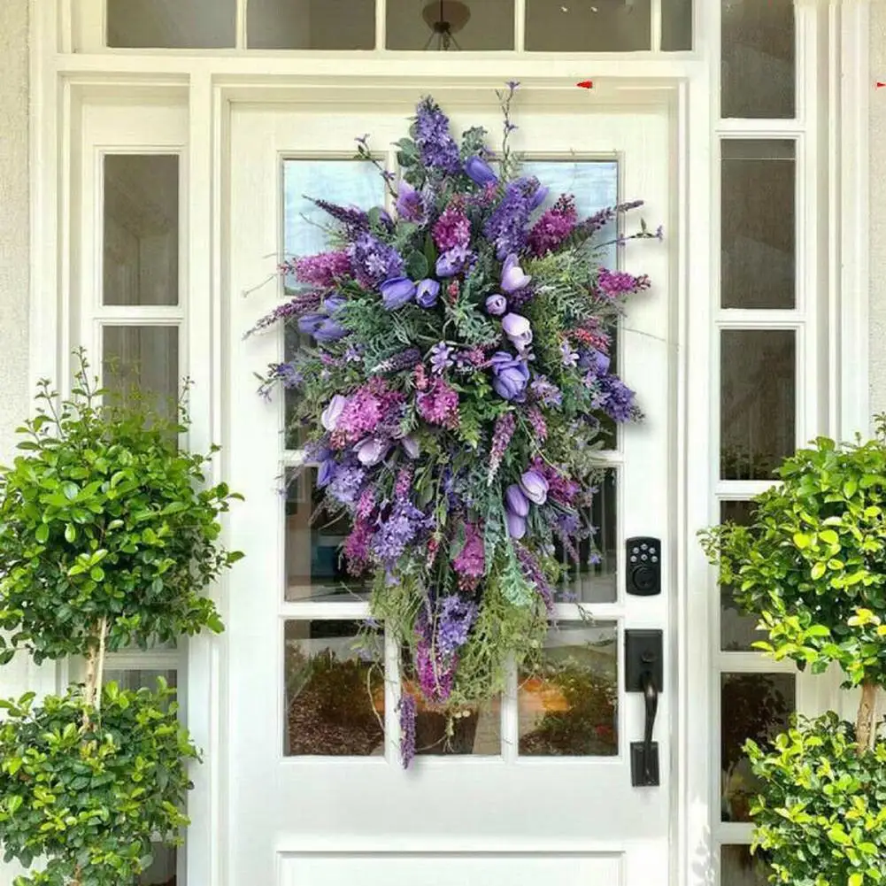 

Door Decor Flower Wreath Garden Home Office Gardens Gifts Housewarming Artificial Flowers Purple Tulip Wreath Decoration Decor