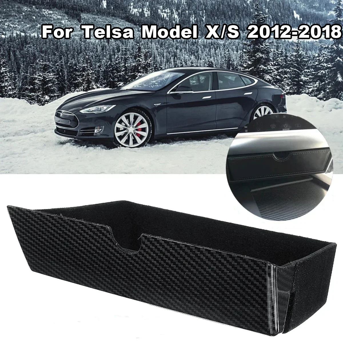 Фото Ящик для хранения на центральной консоли, лоток в углеродном стиле для Tesla Model X Model S 2012 2013 2014 2015 2016 2017 2018 №3