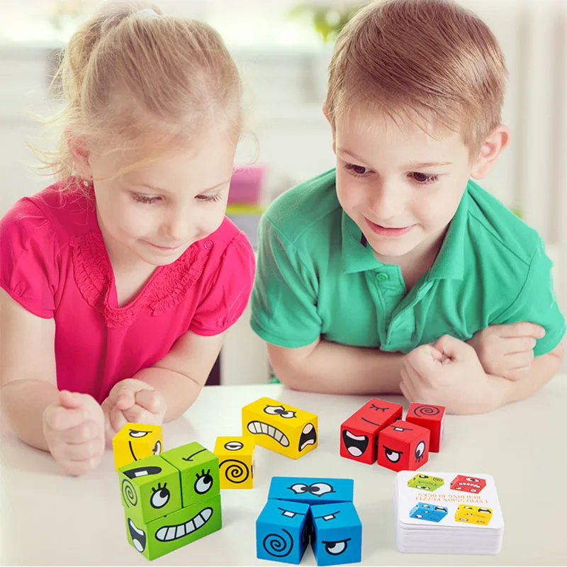 

Montessori Cube Table Games Expression Puzzle Face Change Cube Building Block Toys Early Educational Match Toy For Children Gift