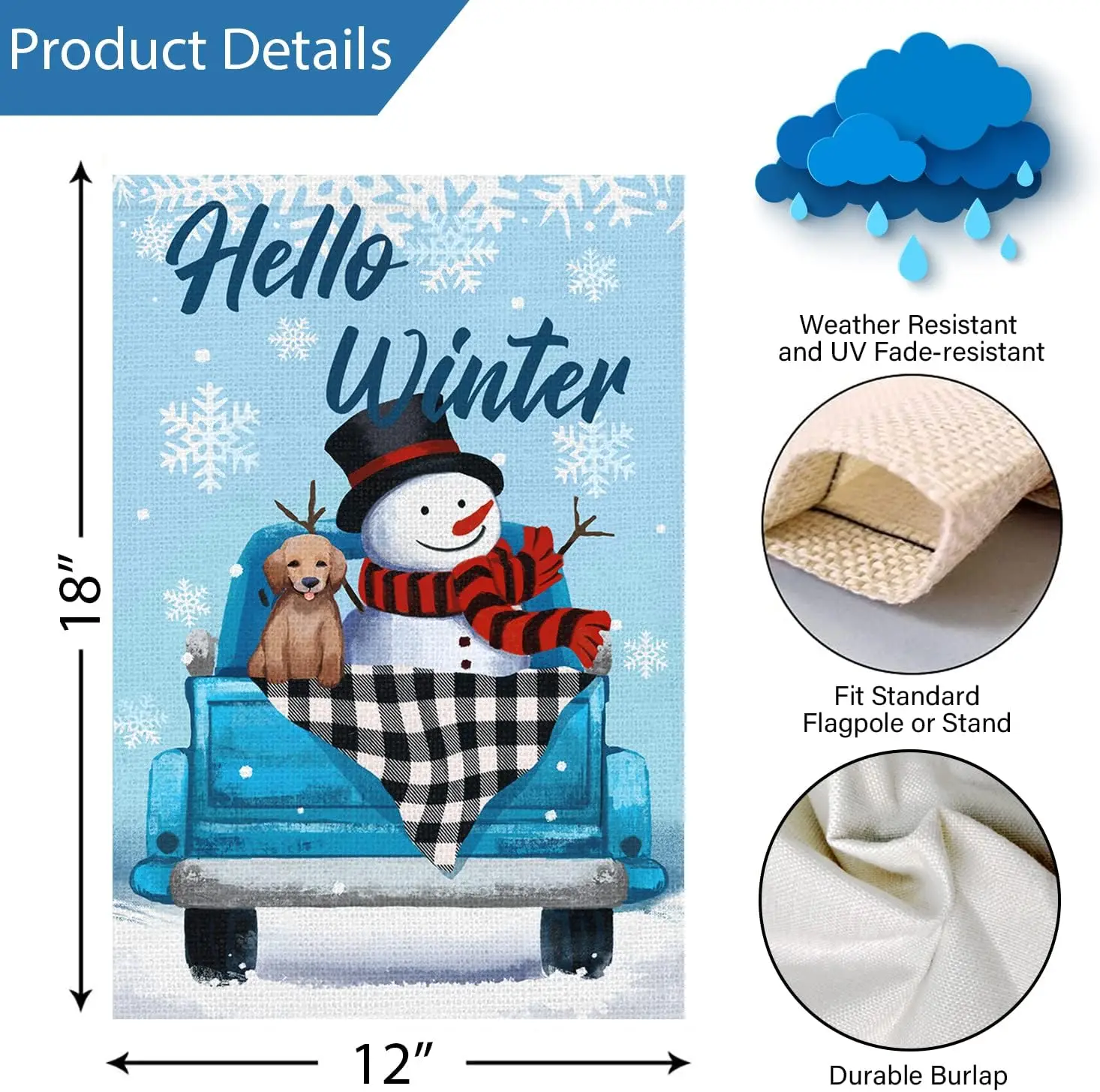 Зимний Садовый флаг Louise Maelys Hello 12x18 двусторонний маленький вертикальный