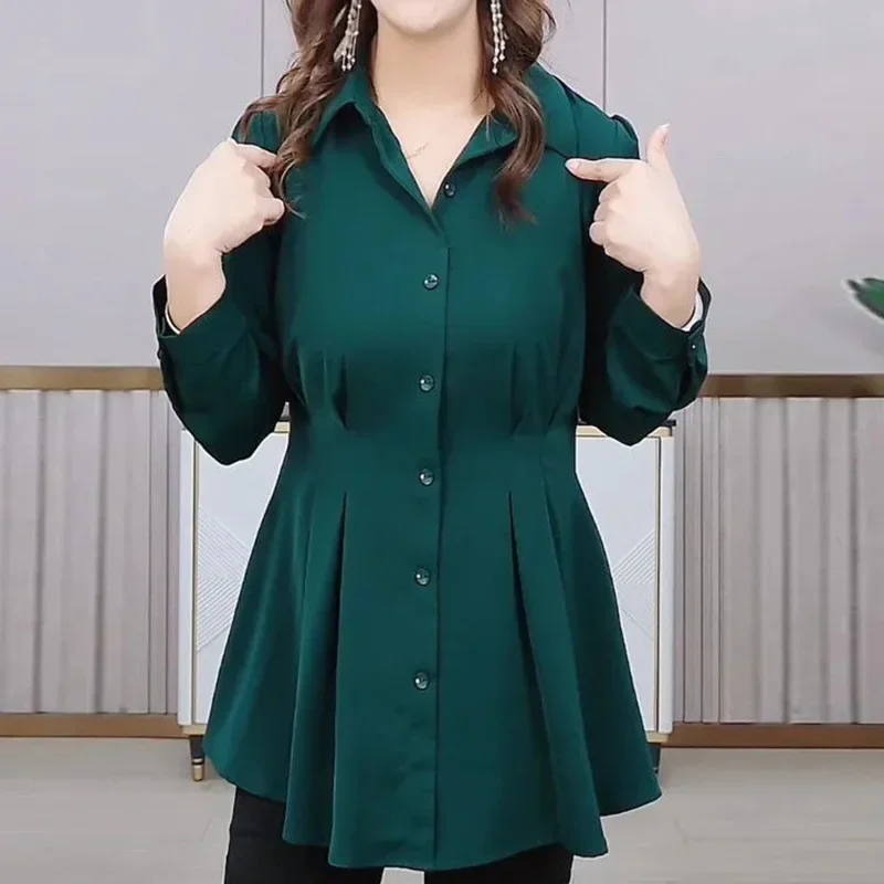 Рубашка женская однотонная на пуговицах элегантная повседневная свободная