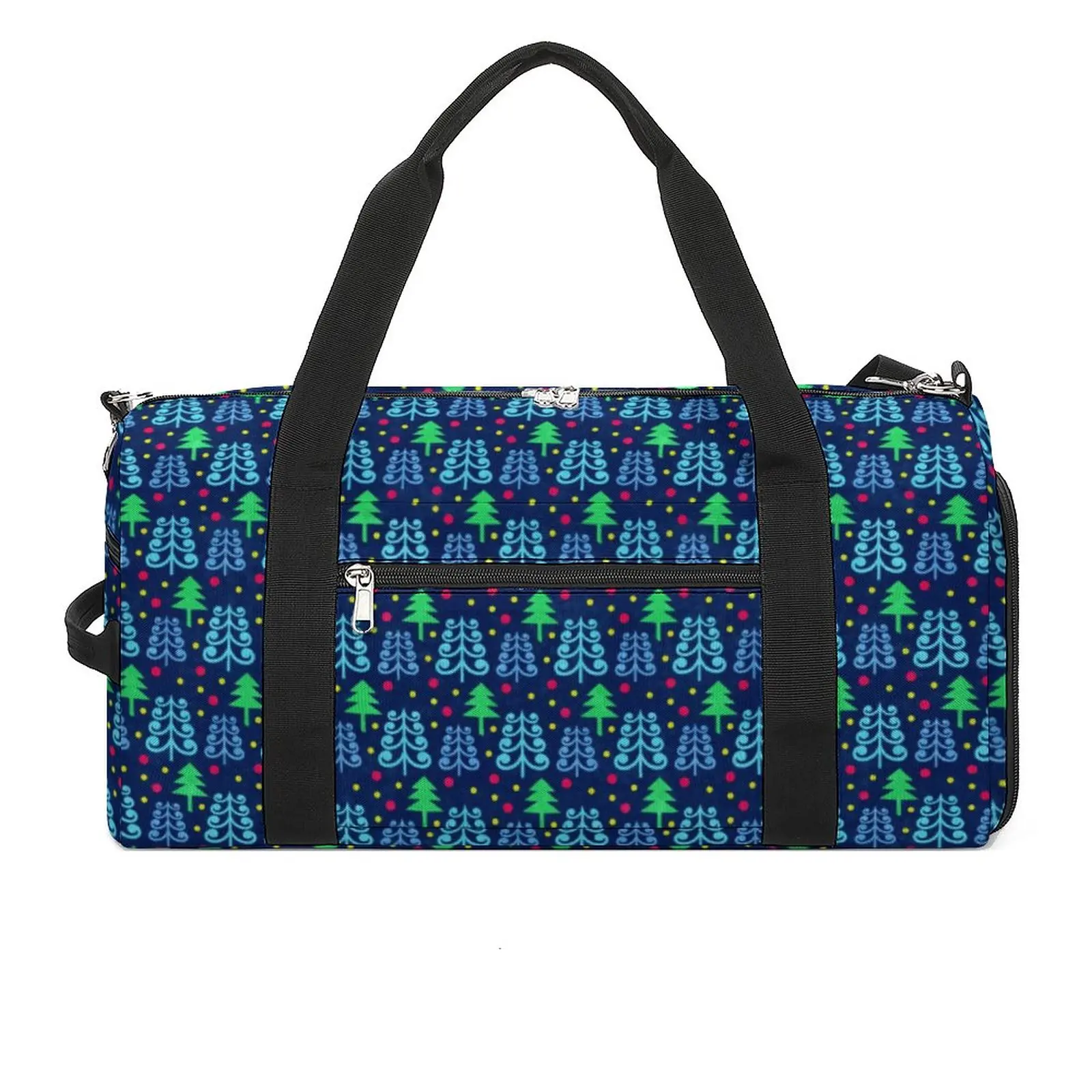 

Christmas Tree Sports Bags Green And Blue Travel Gym Bag Large Capacity Retro Handbags Male Female Design Weekend Fitness Bag