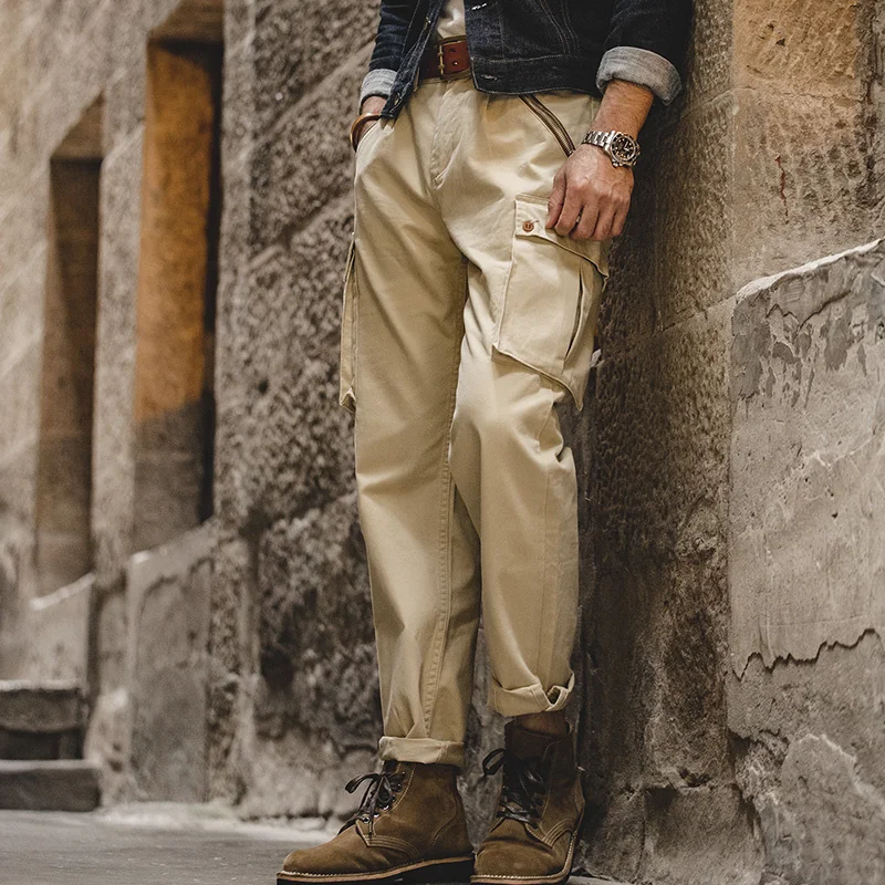 

Maden Retro Khaki Tapered Cargo Pants Men Mountain Military Pant Cotton Zipper Pocket Casual Men's Trendy Long