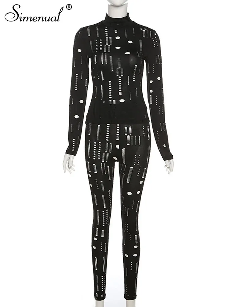 Simenual однотонный весенний женский комплект 2 шт. с вырезами и длинными рукавами