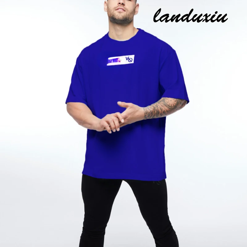 

Summer Fitness Short Sleeve Men's Camo Cotton Loose Sports Large Size Round Neck Shirt Tide landuxiu