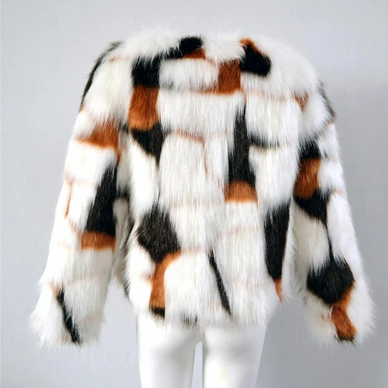 Female Oversized Fake Fur Jackets Short Secion Mixed Color Faux Fur Coats Chaquetas De Cuero Mujer Women'S Sexy Colothes