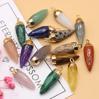 2pcs natural stone quartz crystal charms pendant faceted cone pendant for women jewelry making diy necklace earrings 8x17mm