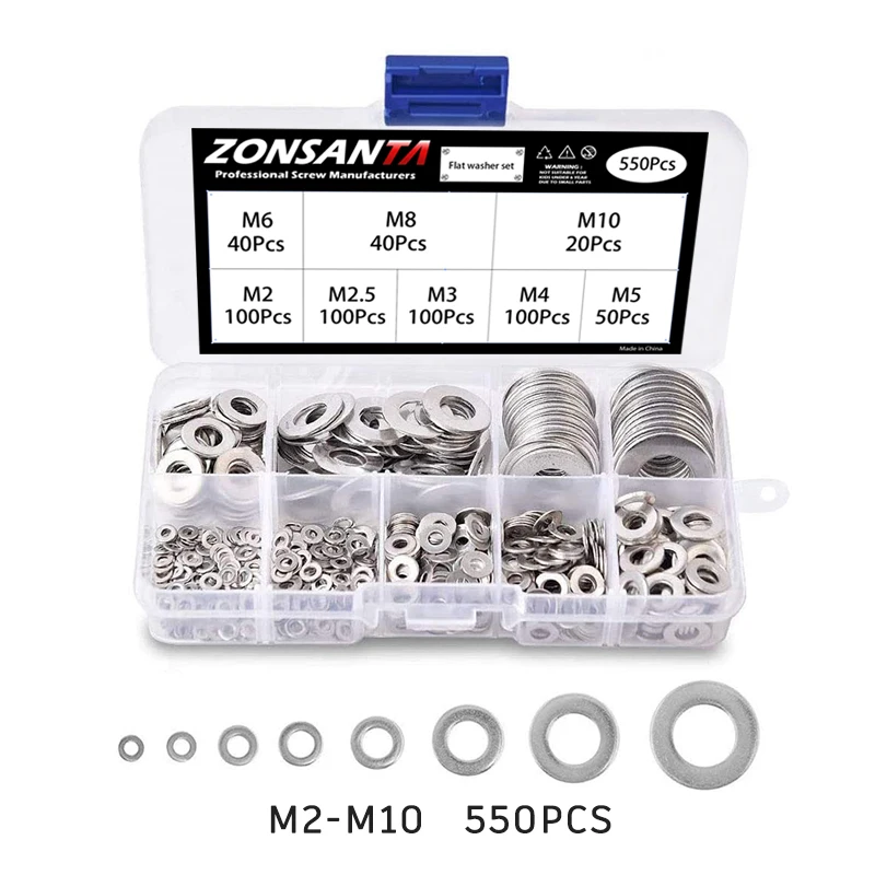 

Набор плоских шайб из нержавеющей стали M2-M12