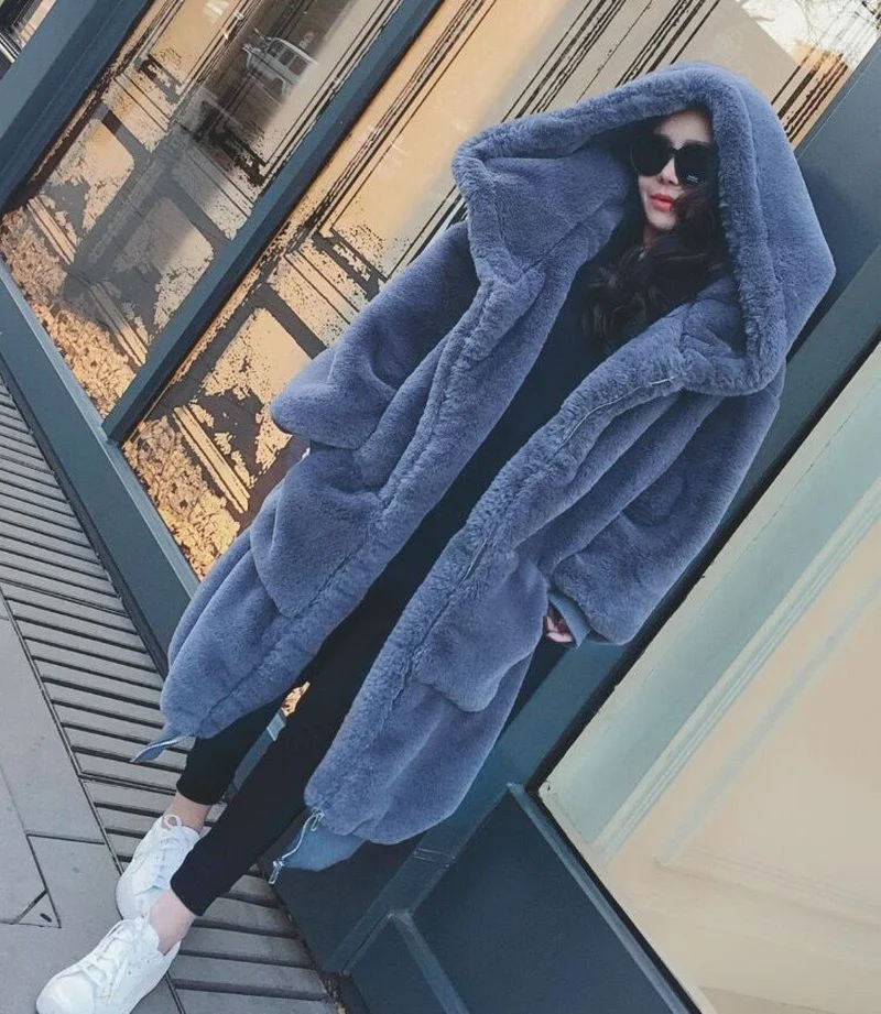 Women Outwear Loose Winter Warm Hooded Zipper Fur Jackets 2023 New Long Solid Color Faux Fur Coats Female Fashion Casual Coat