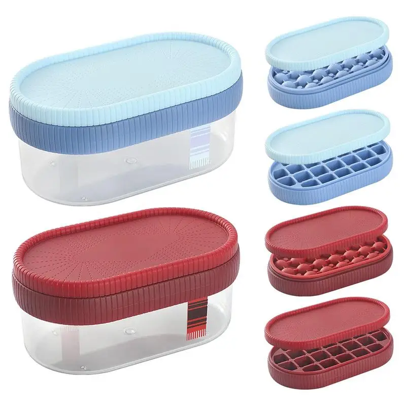 

Ice Cube Tray With Lid And Bin Portable Ice Cube Tray Easy Release Ice Cube Container Reuseable Multipurpose Ice Cream Makers