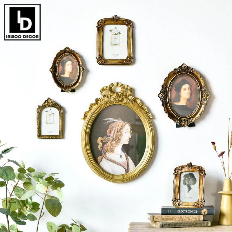 

Wall-Mounted Retro Golden Photo Frame Vintage Classical Royal Resin Portrait Picture Frame Wedding Anniversary Home Decoration