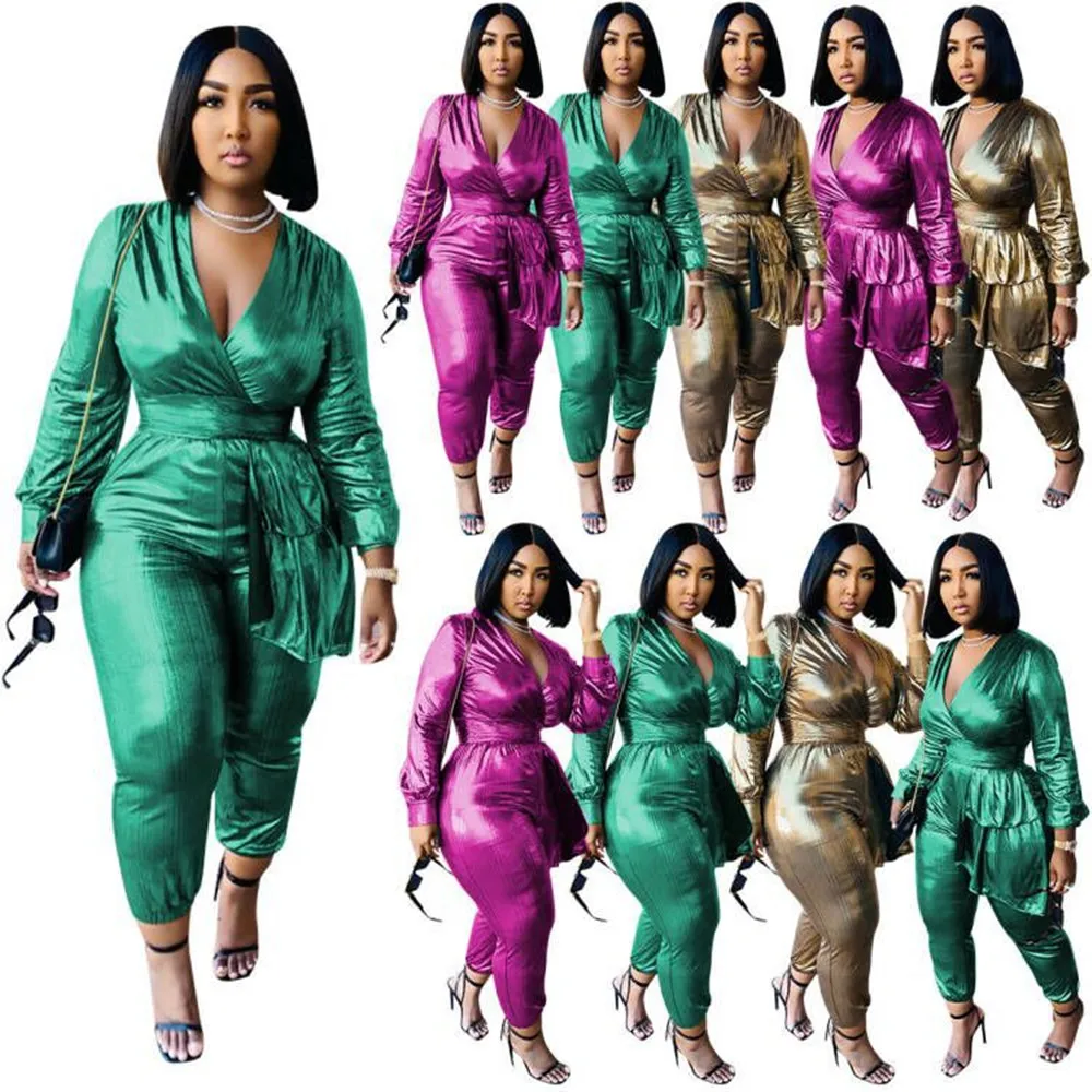 Women V-Neck Casual Jumpsuit Playsuit & Bodysuits Fall Winter Ladies Fashion Elegant Sexy Long Sleeve Rompers Jumpsuit