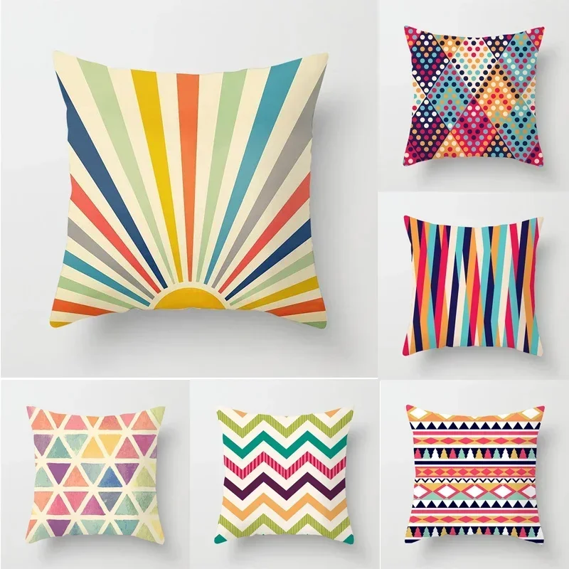 

Ретро 90-е эстетическое покрытие для подушки Радужная Геометрическая искусственная подушка для дивана кресла гостиной декоративная наволочка для подушки