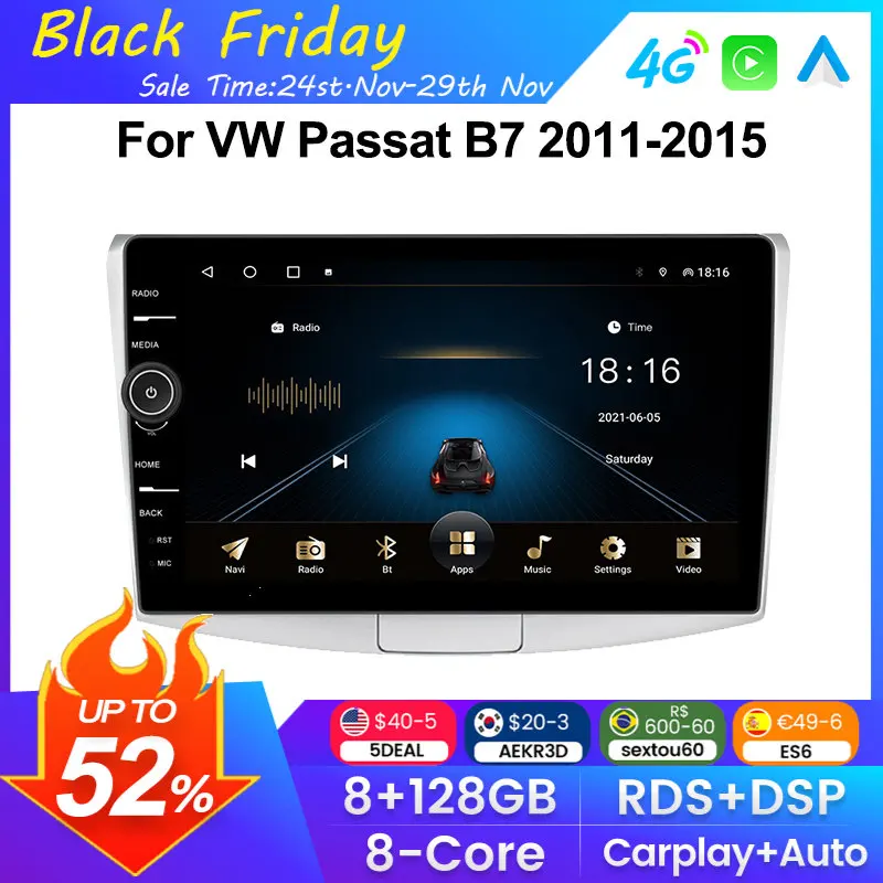 

Android 11 CARPLAY+AUTO 4G Car Radio Stereo For VW Volkswagen Passat B7 CC 2010 2011 2012-2016 8+128G QLED Screen GPS Navigation