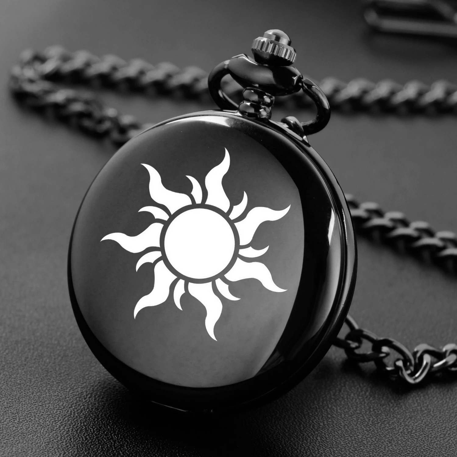 Винтажные лазерные часы дизайн солнца Гладкие стальные кварцевые карманные для