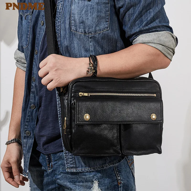 Casual luxury genuine leather men's black messenger bag outdoor designer high-quality natural first layer cowhide shoulder bag