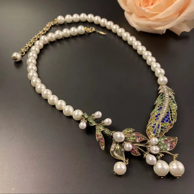 

Timeless Wonder Vintage Zircon Leaf Floral Necklace for Women Designer Jewelry Goth Runway Rare Punk Top Luxury Brand Retro 4429