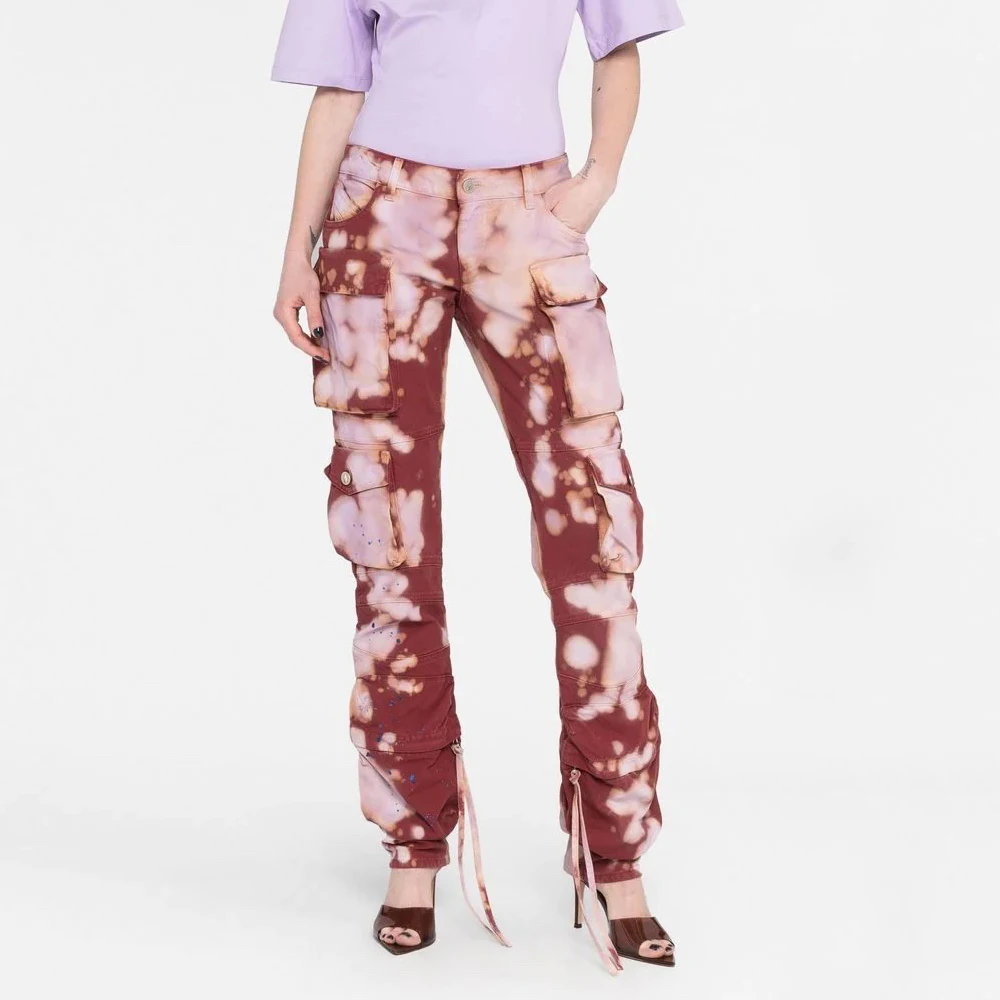 2023 Spring And Summer New Y2K Tie-dye Process Multi-pocket Decorative Women's Work Pants Fashion Versatile Straight Pants