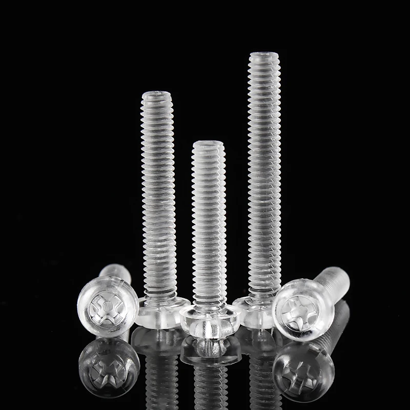 50pcs M3 M4 Acrylic Clear Transparent Plastic Phillips Round Head Screw Pan Cross Head Bolt Metric Threaded length=4-25mm