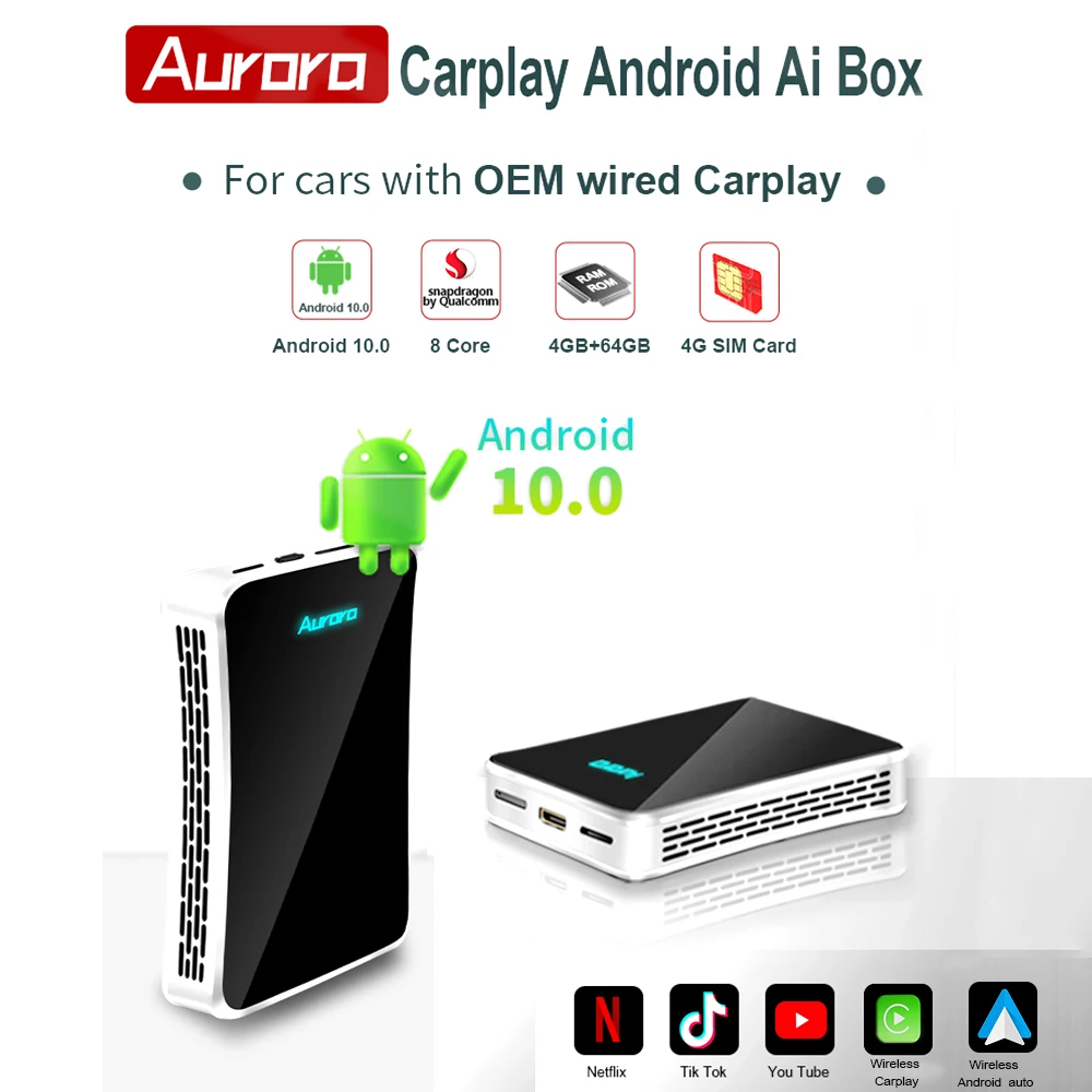

Wireless Android Auto Wireless Carplay Ai Box 4+64G Netfix Apple Car Play Car Multimedia Player For Cars with Original Carpay