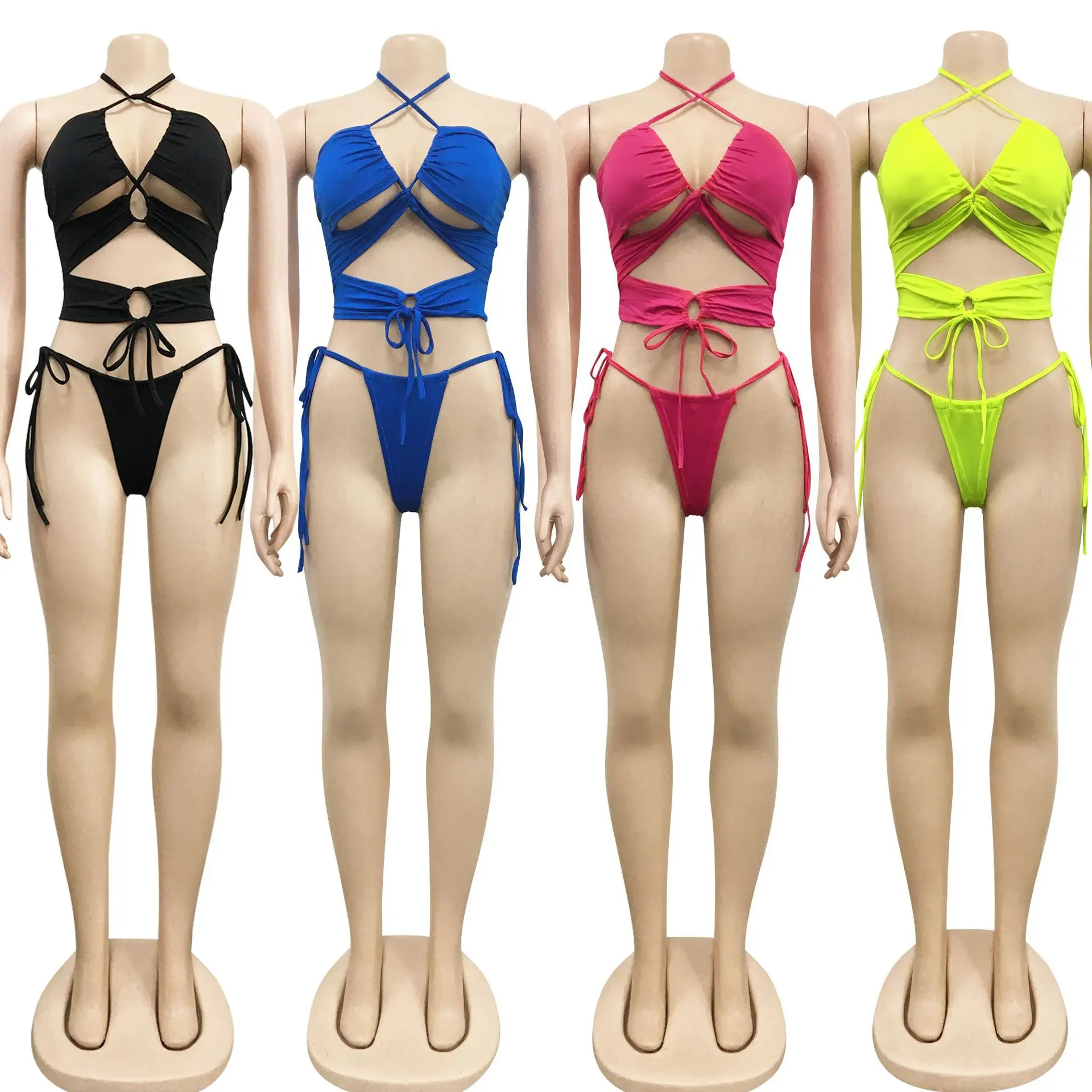 

2022 Summer Women's Sexy Solid Color Strap Two-piece Swimsuit
