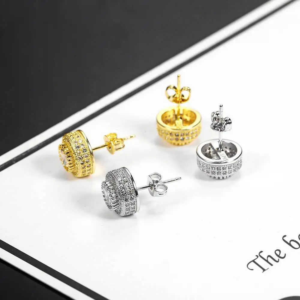 

Creative Hip Hop Jewelry Round Full AAA Cubic Zirconia Earrings for Women Personality Hipster Hiphop Earrings Party Jewelry