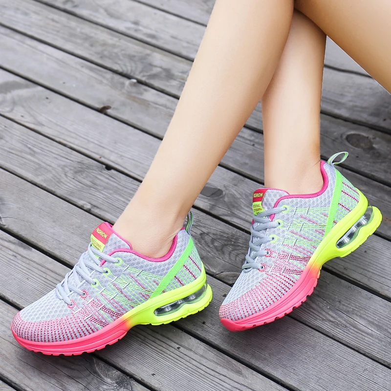 Women's Sneakers Air Cushion Soft Bottom Running Shoes Outdoor Mesh Breathable Tennis Shoes  Lace Up Ladies