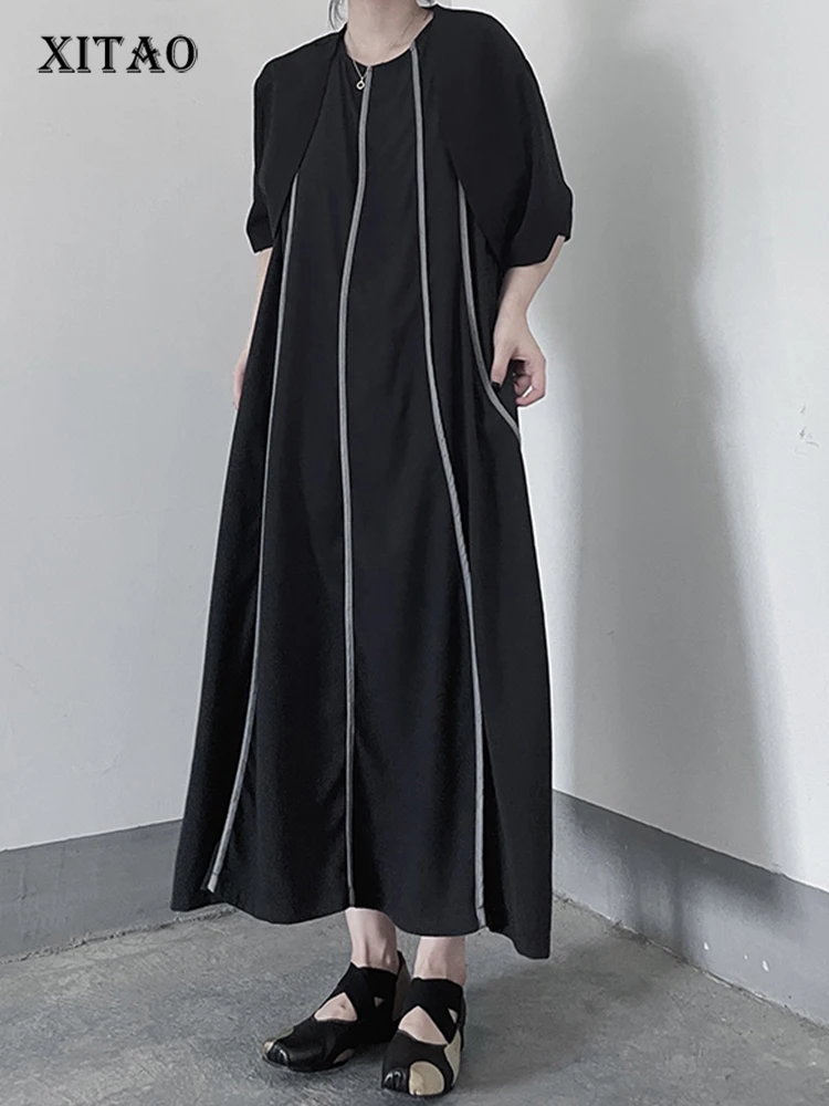 

XITAO Solid Casual Dress Women Korea 2022 Summer New Personality Fashion Loose O-neck Sleeveless Ankle-length Dress WMD7143